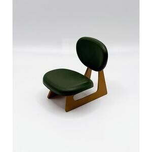 1:24 Scale Miniature Mid-Century Lounge Chair Green Seat Brown Frame